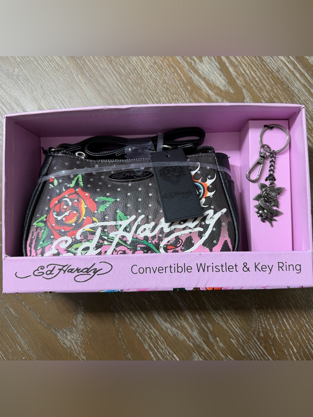 Ed Hardy Convertible Wristlet and Key Ring Set
